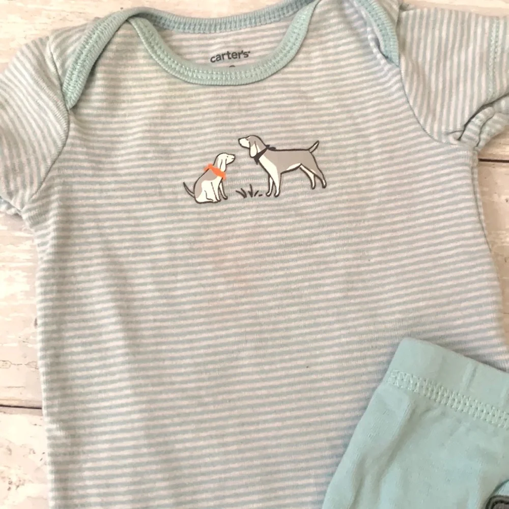 Carters 3m Baby Boy Outfit Bodysuit Set Dogs Blue Joggers Sweatpants Pants